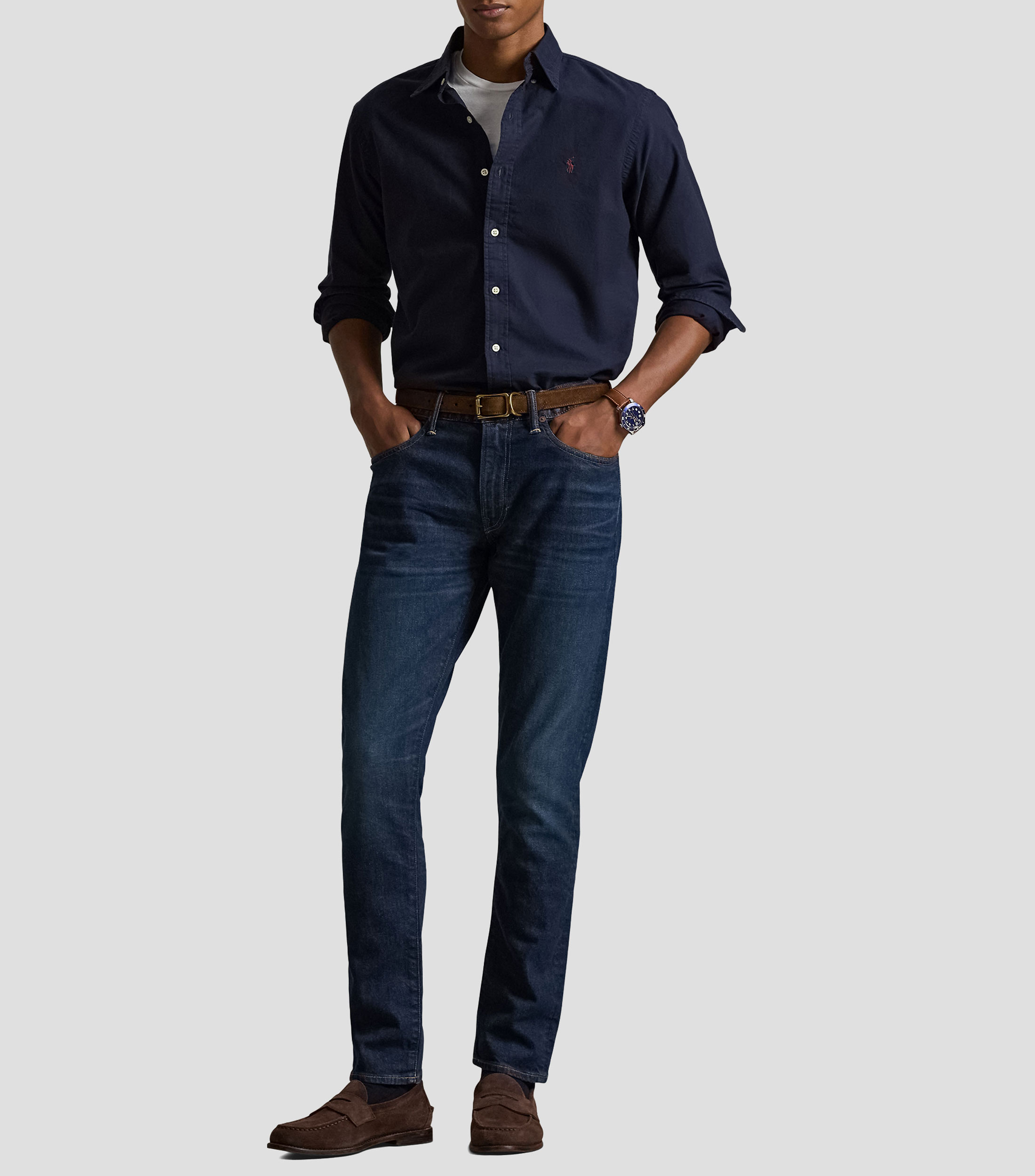 Camisa lisa manga larga Hombre